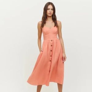 Reformation Cale Linen Dress Peaches size 6- NWT